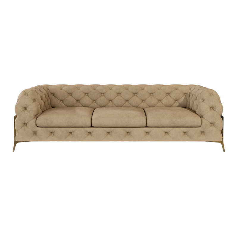  3 seater Chesterfield Sofa with Gold Metal Legs, Beige