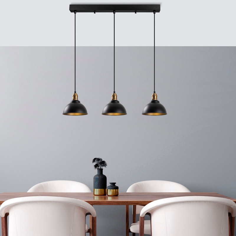 Luminaire suspendu en forme de dôme à 3 lumières pour îlot de cuisine, Noir