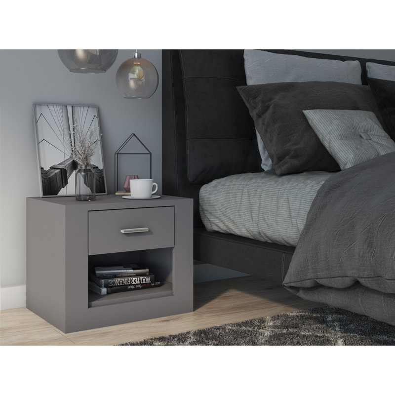 Dashal 50 cm W Bedside Table, Grey Matt