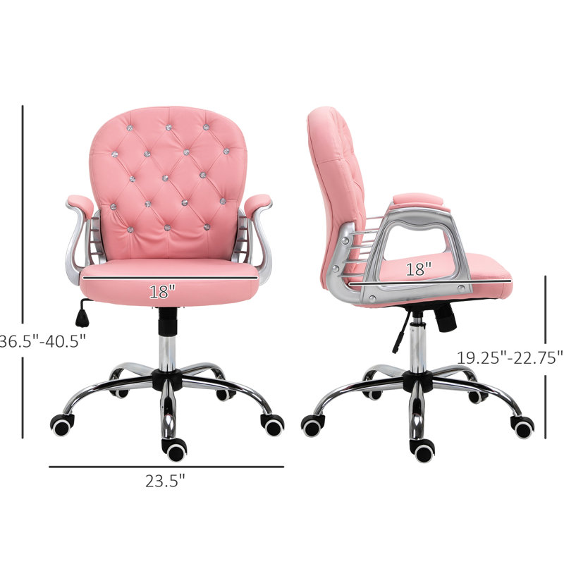 Pu Leather Home Office Chair In Pink, Button Style, With Padding, Adjustable Height And Tilt Function For Comfort Desk Pattern, Padded , Swivel Movement A Modern Workspace