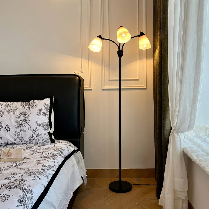 Lampe sur pied à 3 lumières multicolores avec lampe sur pied et poteaux hauts avec accoudoirs flexibles et abat-jour en PVC blanc pour le salon