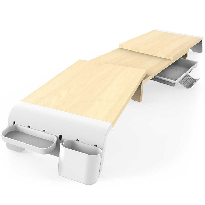 Support pour écran double Fenge, H 3,5 po x l 42,1 po x P 9,3 po, Chêne / Blanc