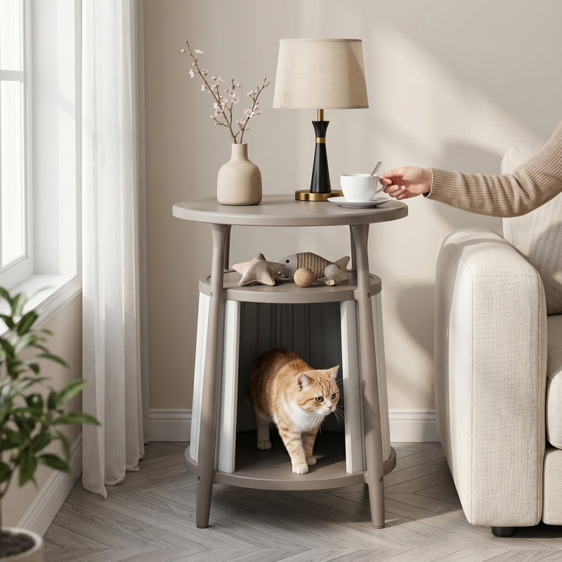 Table d'appoint ronde Cat House, Noir