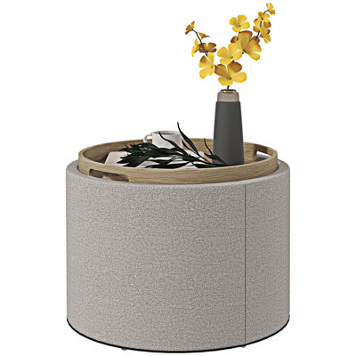 Round Storage Ottoman Coffee Table with Flip Top Tray