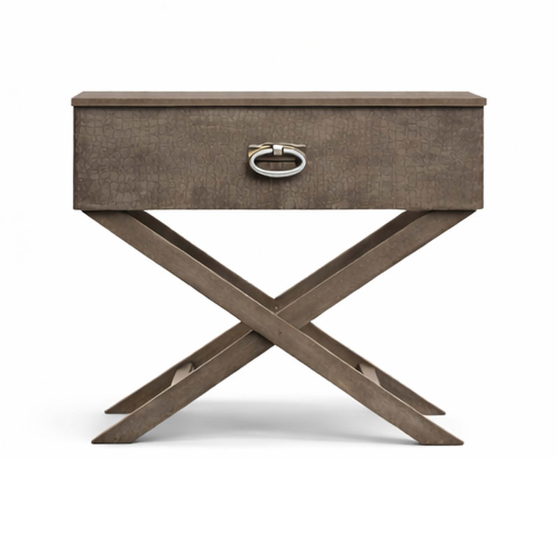 Grey 1-Drawer Nightstand - Semi-RTA Design, Dovetail Drawer, Emossed Textured Drawer Front, Nickel Hardware, Wood Veneer Frame