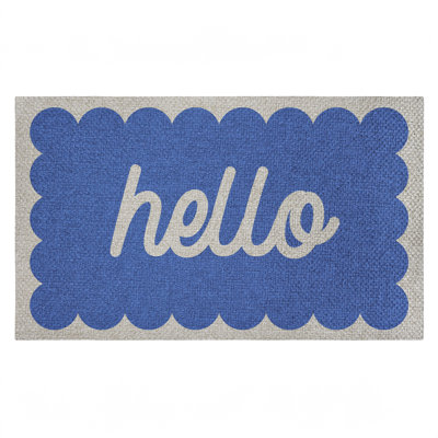 Tapis de porte Hello Blue, par Lil 'Rue, 18 po x 30 po