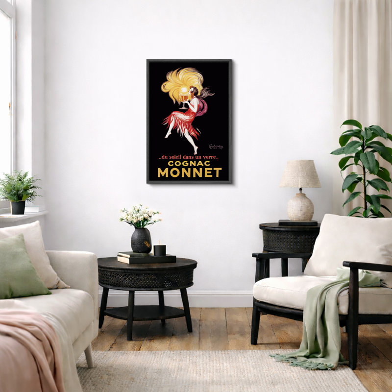 «Cognac Monnet Art Deco Lady», reproduction d'art rétro française, publicité sur toile encadrée, impression sur toile