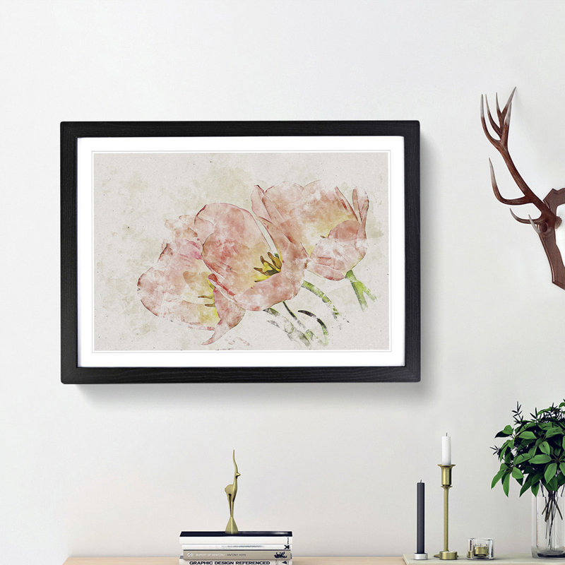 Pink Tulip Art - Picture Frame Painting Print, 62cm H x 87cm W x 2cm D, Black Framed
