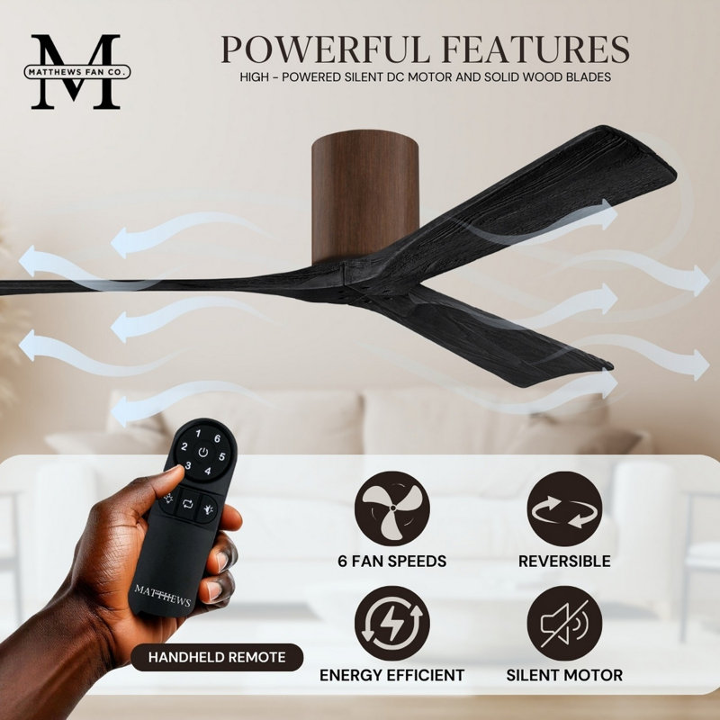 Irene Ceiling Fan, Walnut, Matte Black, 72"