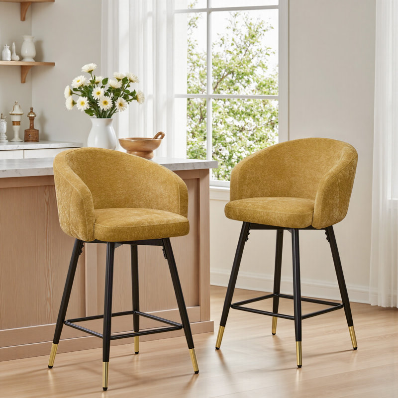  26" Swivel Upholstered Counter & Bar Stool with Metal Frame, Yellow