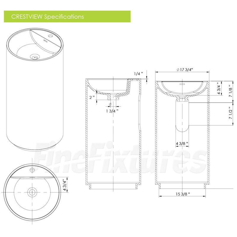 Lavabo de salle de bain piédestal circulaire de 35,38 po de hauteur avec trop-plein, Noir mat