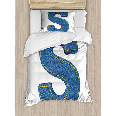 Ambesonne Letter S Duvet Cover Set, Retro Denim Concept, Twin, Blue Yellow -  nev_44765_twin