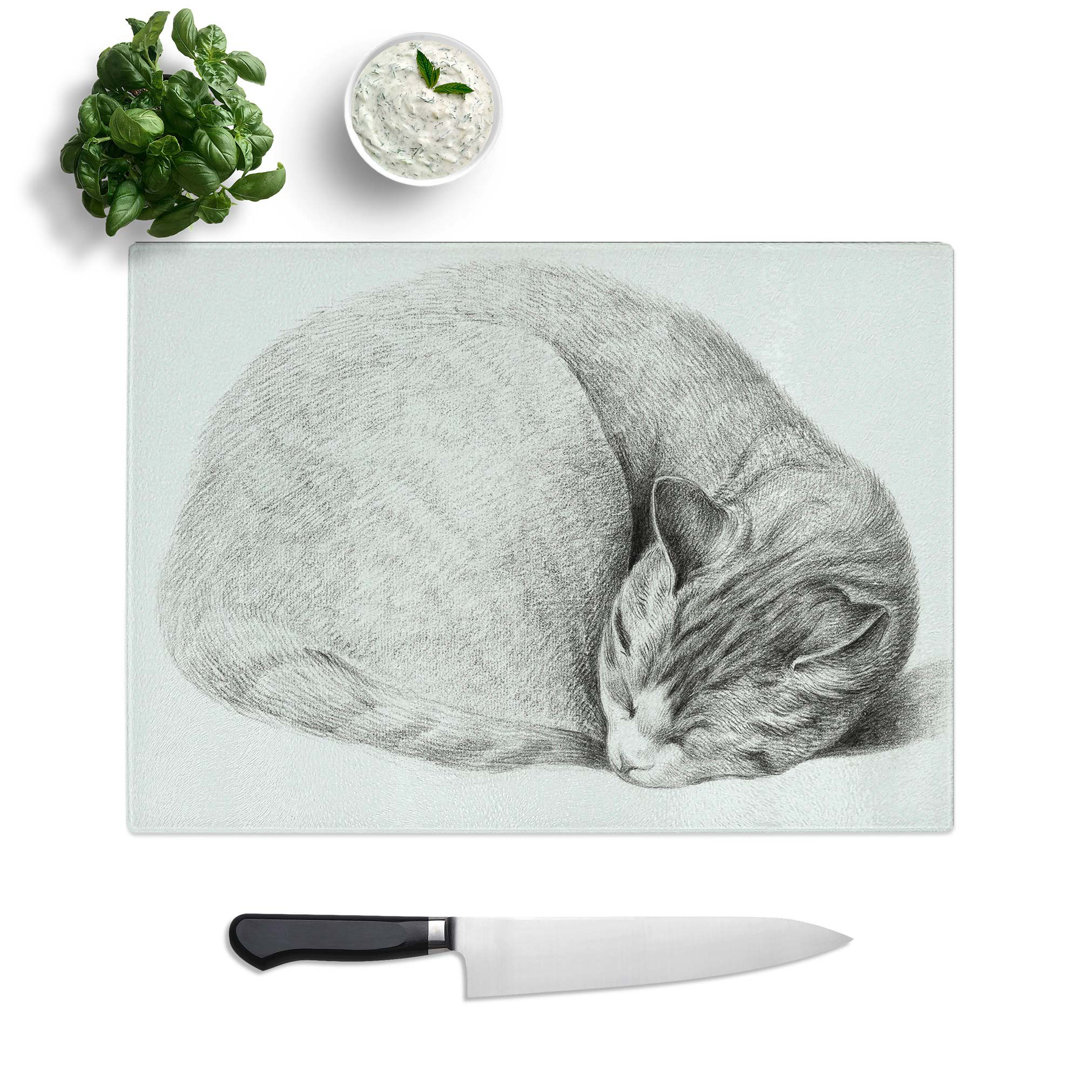 Tempered Glass Slumbering Cat by Jean Bernard Chopping Board
