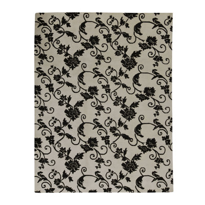 Hand-Knotted High-Quality Ivory and Black Area Rug