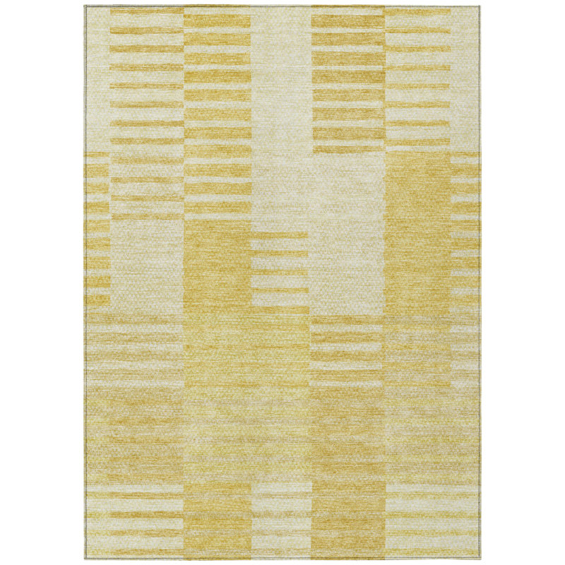 Tapis extérieur lavable rayé doré 8 pi x 10 pi blé et ivoire