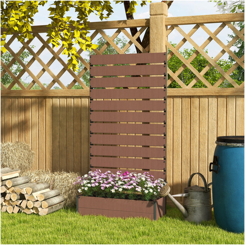 Lit de jardin surélevé avec treillis pour plantes grimpantes Outsunny, jardinière avec espace autodrainant, jardinière à treillis autoportante pour l'extérieur, patio, terrasse, brun clair, 35,75 po x 15 po x 70,75 po