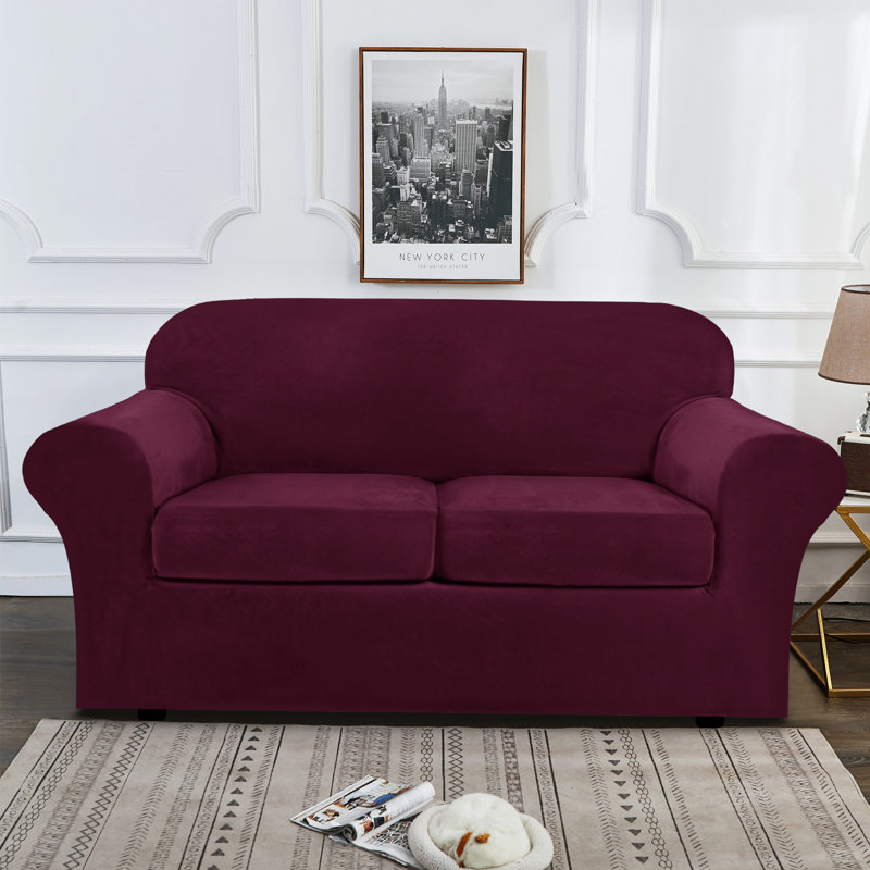 Housse pour causeuse à coussins carrés/rectangulaires, Velours rouge vin