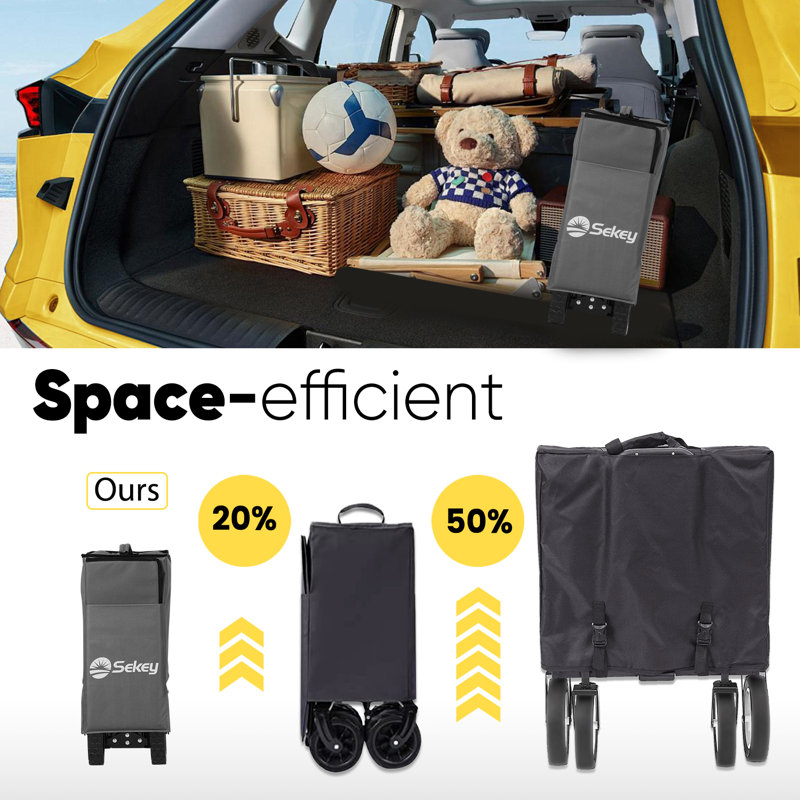 Chariot pliable Sekey 220l pliable avec une capacité de poids de 330 lb, chariot pliant robuste avec de grandes roues tout-terrain et porte-boissons (gris)