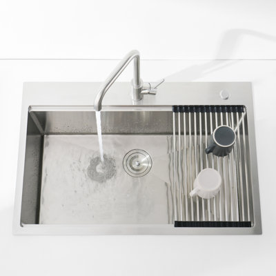 Stainless Steel Kitchen Sink, 30"X22", Single Bowl Overmount, Enchanting Brushed Finish, With Cutting Board, Colander, And Coating Easy Maintenance