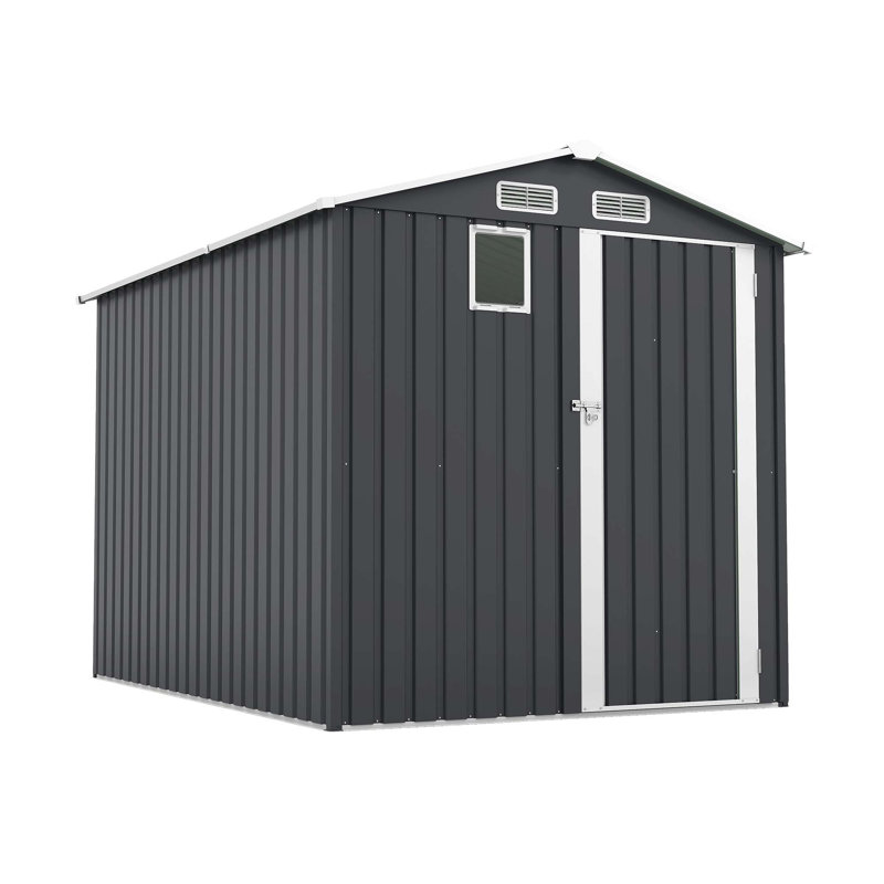 6X8ft Outdoor Steel Storage Shed With Clear Window, Lockable Doors, Compact Metal Tool Shed For Garden, Backyard, Patio, Utility, And Bike Storage