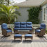 Alakai 7 Piece Outdoor Wicker Garden Party Conversation Set With Swivel Chairs, Sofa, Ottomans And Tables
