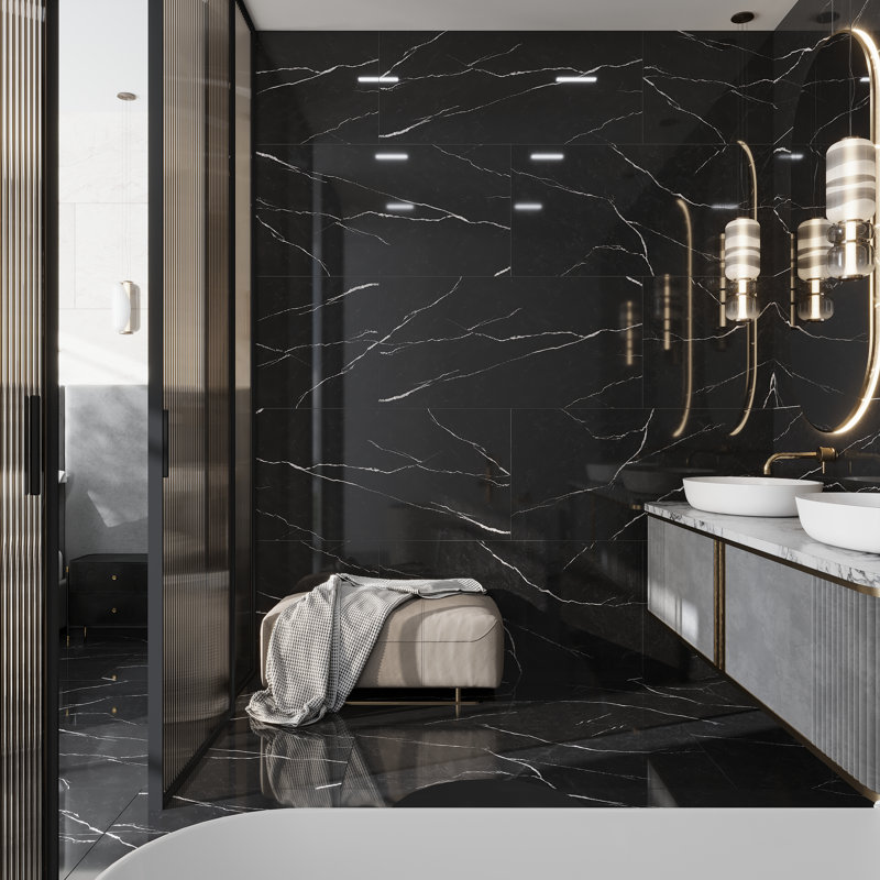 Splendor 23.62'' W x 47.25'' L Porcelain Singular Tile, Black
