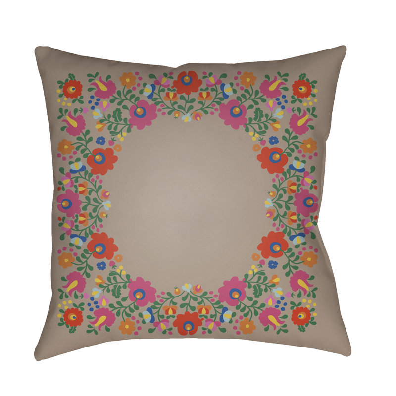 Floral Outdoor Throw Pillow, Taupe, 26" H x 26" W x 5" D
