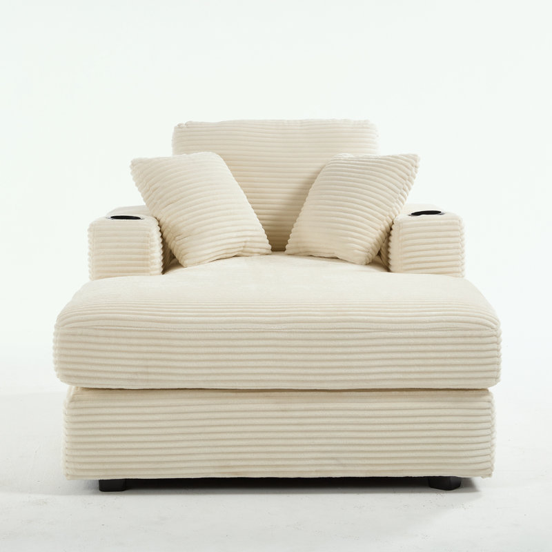 Chaise longue rembourrée en velours côtelé avec coussins, Velours côtelé beige