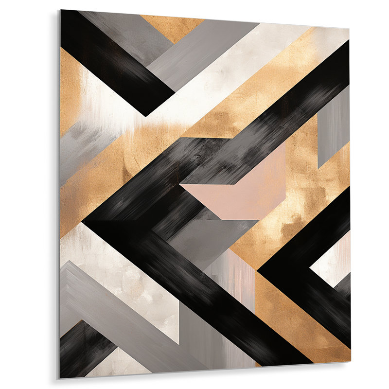Carreaux géométriques noirs et dorés 3 - art mural géométrique en métal, H 20 po x l 12 po x P 1 po