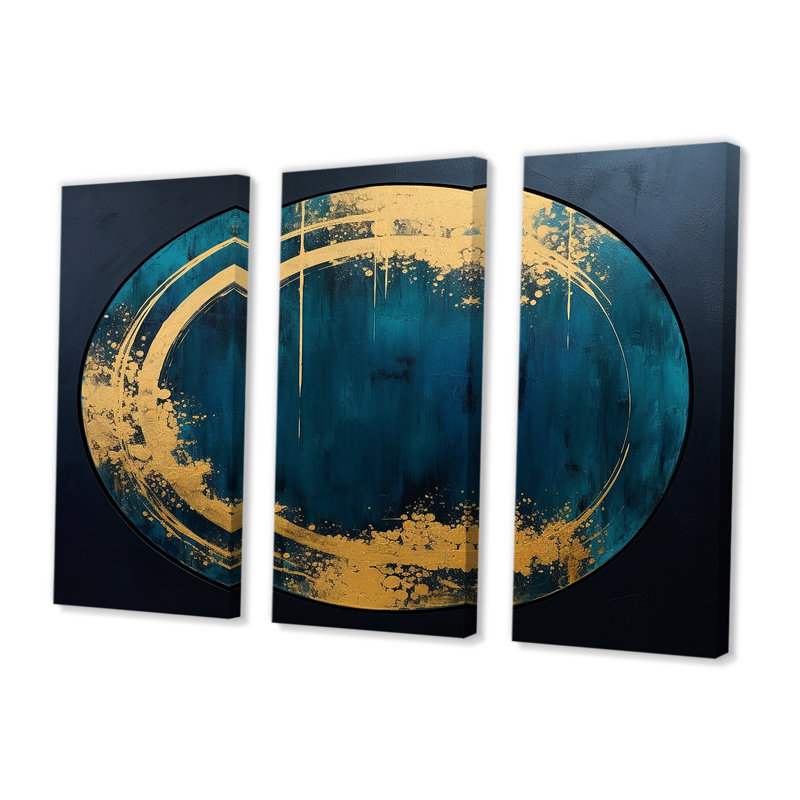 Pleine lune, gloire, or, bleu marine, ensemble d'art mural minimalisme, Toile tendue, H 40 po x l 60 po x P 1 po