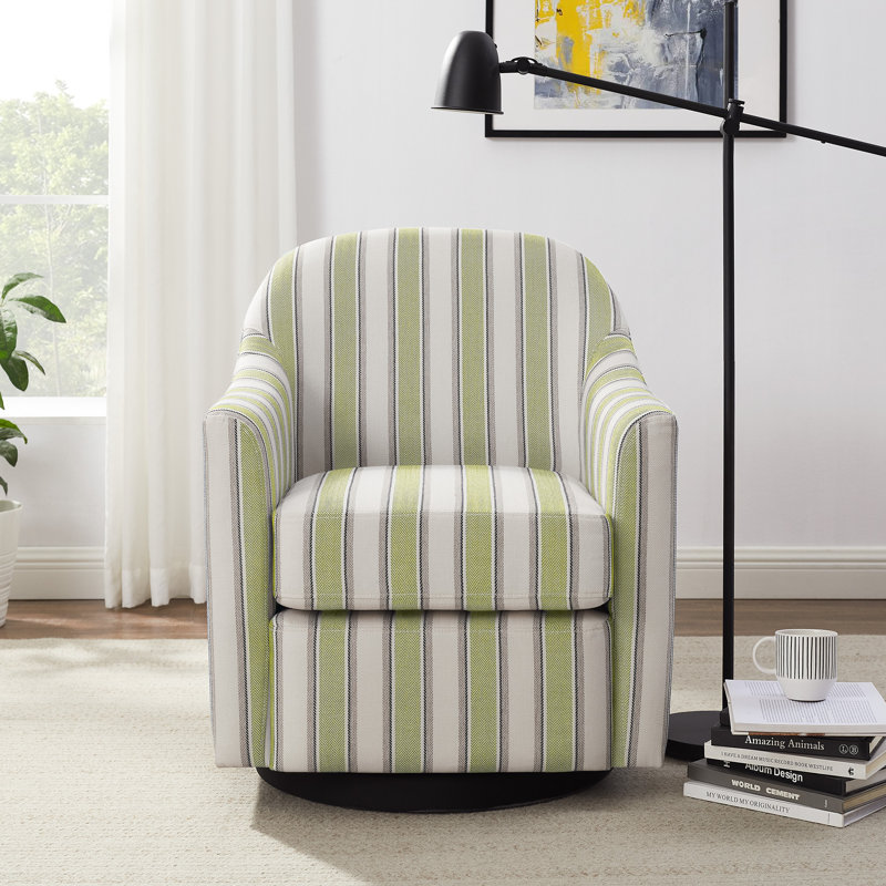 29.92In Modern Barrel Swivel Accent Chair, Green Stripe Linen