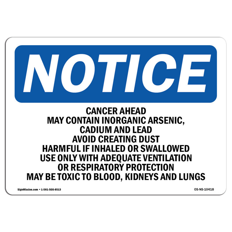 Signe d'arsenic minéral «Cancer Hazard May Contain»