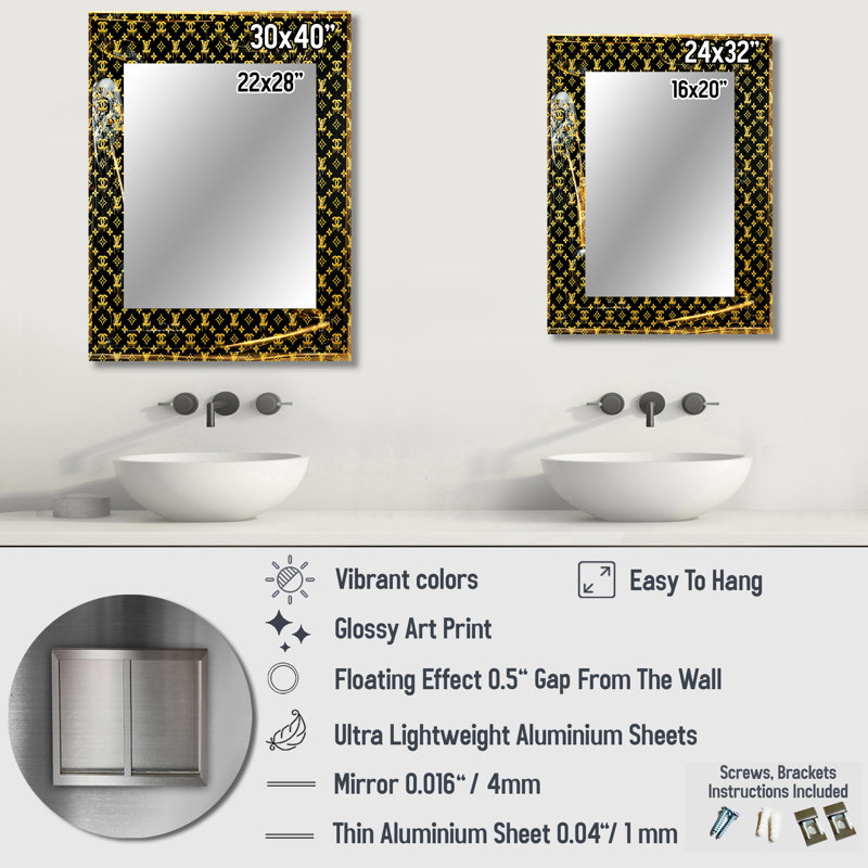 Luxury Brand Design I - Fashion Wall Mirror, Glam Decorative Mirror, Printed Metal Art, 32" x 24"