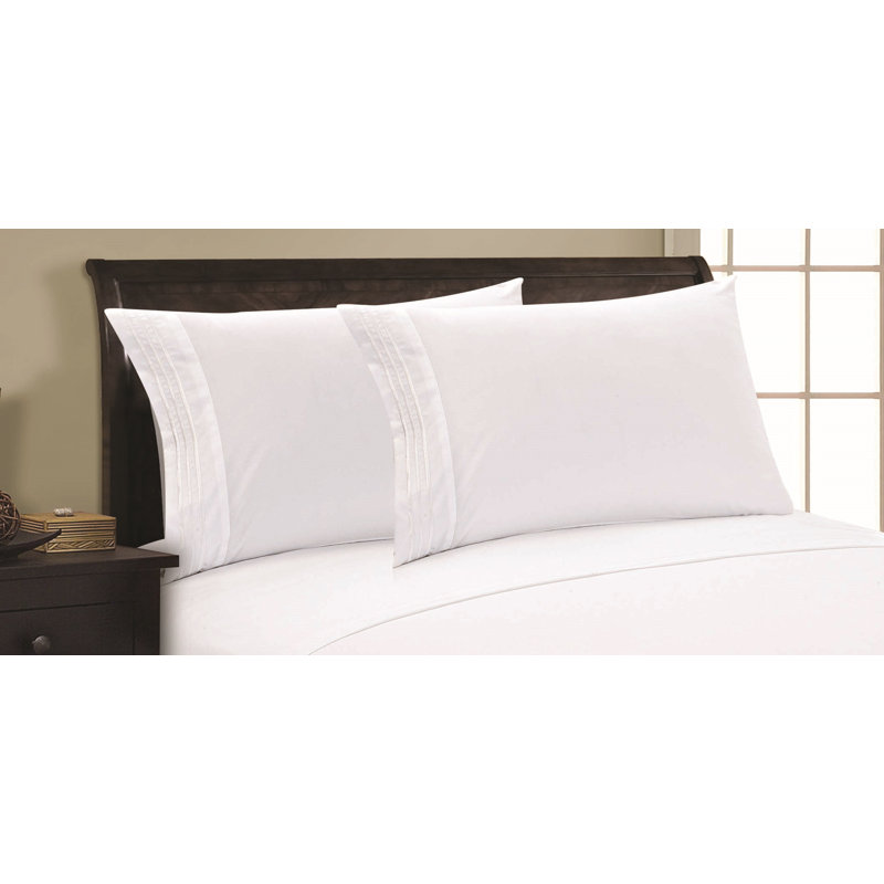  Embossed Stripe Brushed Microfiber Pillowcase Set, Bright White, King Pillowcase