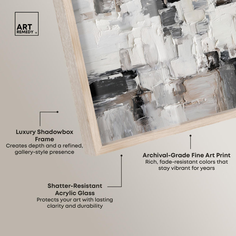 Art mural moderne concret abstrait III Shadowbox par Art Remedy, cadre blond, 16 x 11, H 11 po x l 16 po, Cadre blond