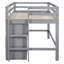 Lit mezzanine simple gris avec 4 tiroirs, armoire et étagère-740503583