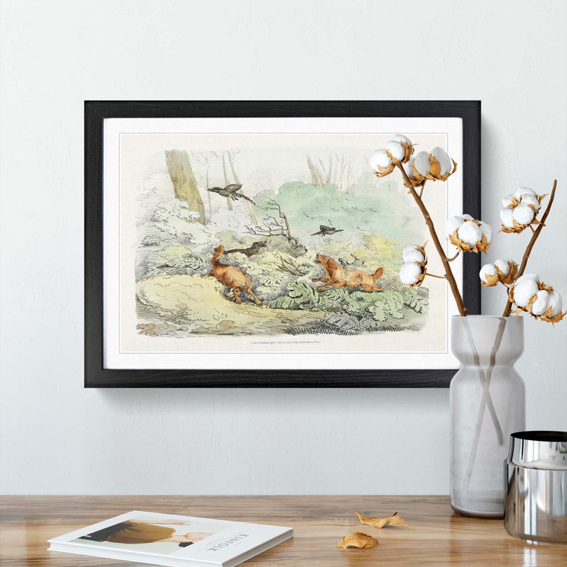 Dogs Chasing Birds by Henry Alken - Picture Frame Painting Print, 27cm H x 36cm W x 2cm D, Black Framed