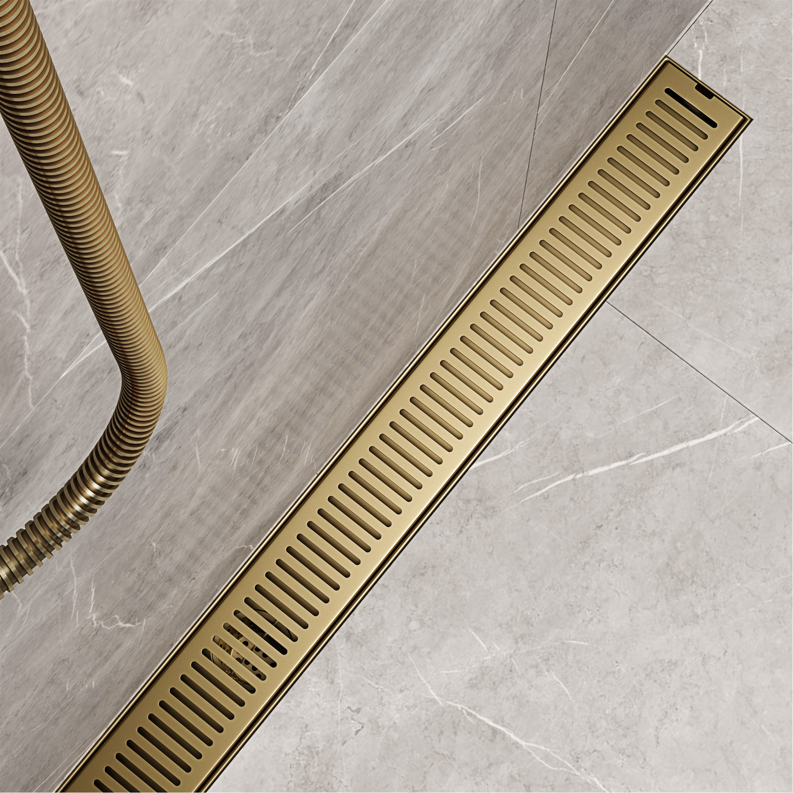 Elan Linear Grid Shower Drain, Matte Brushed Gold