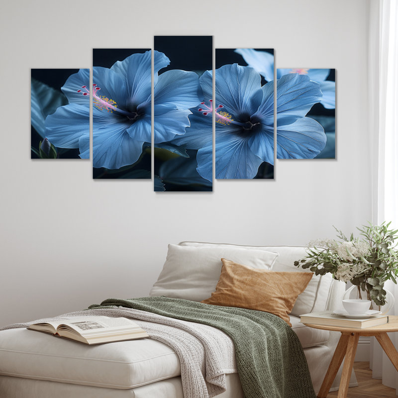 «Blue Crystal Hibiscus Botanical Beauty V», ensemble d'art sur toile Hibiscus