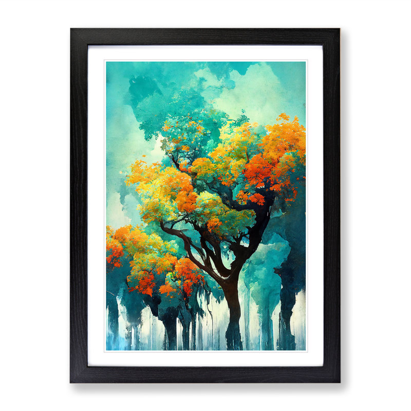 XV1022-3650X Pretty Abstract Trees No.1 - - Wall Art, Black Framed, 36cm H x 27cm W, White