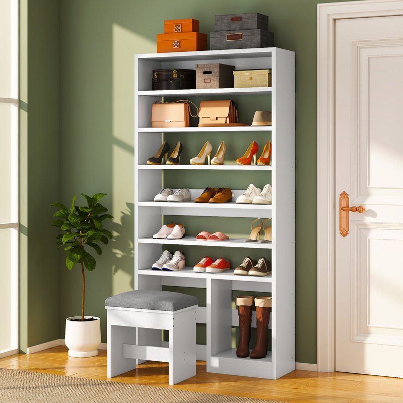 19 Pairs Shoe Storage Cabinet, 71" Tall Shoe Rack With Open Storage, White