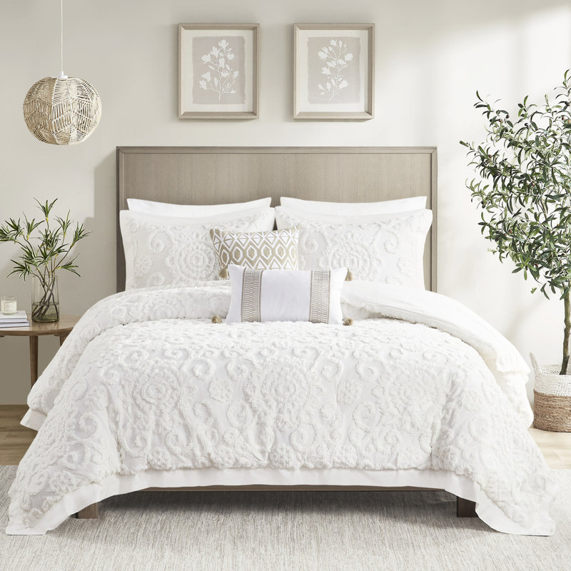 Très grand édredon très grand, 100% coton avec broderie en chenille 3D, surdimensionné et trop rembourré pour le confort, comprend 2 taies décoratives, coton, broderie exquise, douillet