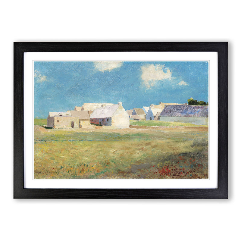 Breton Village by Odilon Redon - Picture Frame Painting, 48cm H x 65cm W x 2cm D, Black