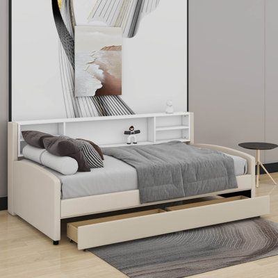 Lit plateforme simple tapissier avec tiroirs