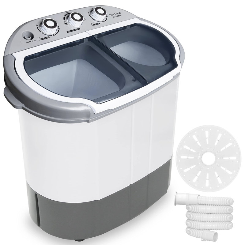 Laveuse et sécheuse compactes Pure Clean, mini laveuse portative 2 en 1, cuves simples, 11 lb Capacité, 110 V, cycle d'essorage avec boyau, fenêtre de contenant de baignoire translucide, idéale pour les petites brassées