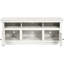 Console média en bois blanc vieilli de 60 pouces avec charme rustique, deux tablettes ouvertes pour les décorations et six compartiments de rangement dans les salons.