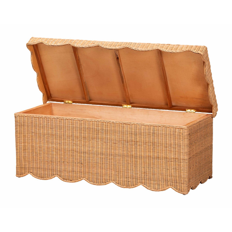Banc de rangement en rotin naturel Yoselin de Bali & Pari avec cadre à bord festonné