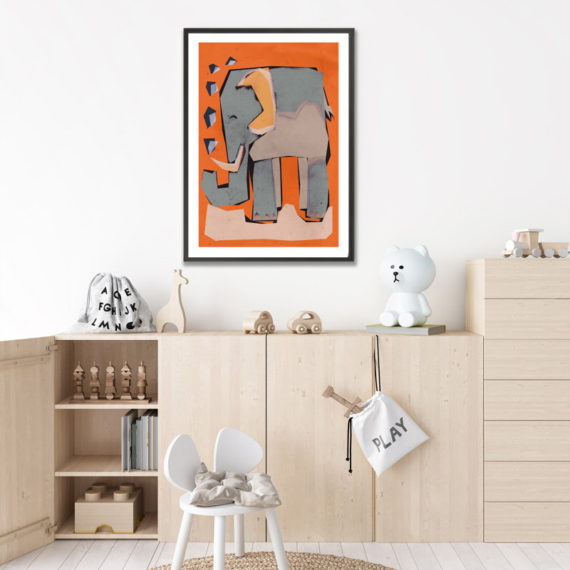 Pop Art & Retro Happy Elephant Framed Art, 24" H x 36" W x 1" D