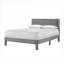 Lit plateforme tapissier en bois massif, mobilier de chambre contemporain, grand lit gris ardoise avec structure à profil bas