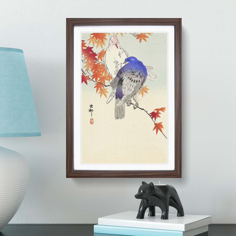 Pigeons in the Autumn by Ohara Koson - Framed Print, Walnut Framed, 65cm H x 48cm W x 2cm D